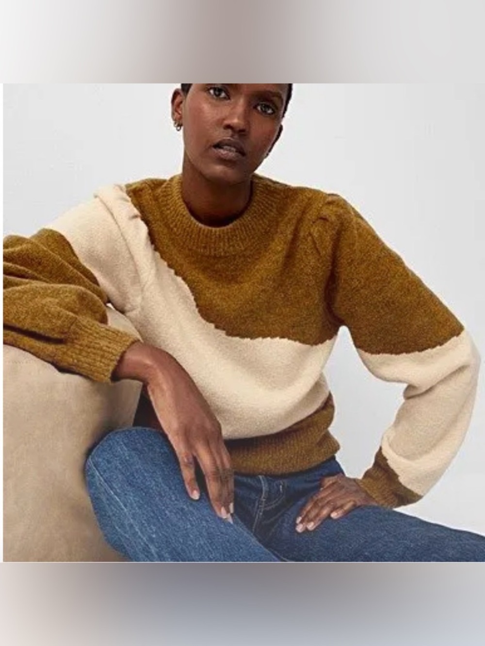 FRNCH Two-Tone Crewneck Sweater Brown Large EUC